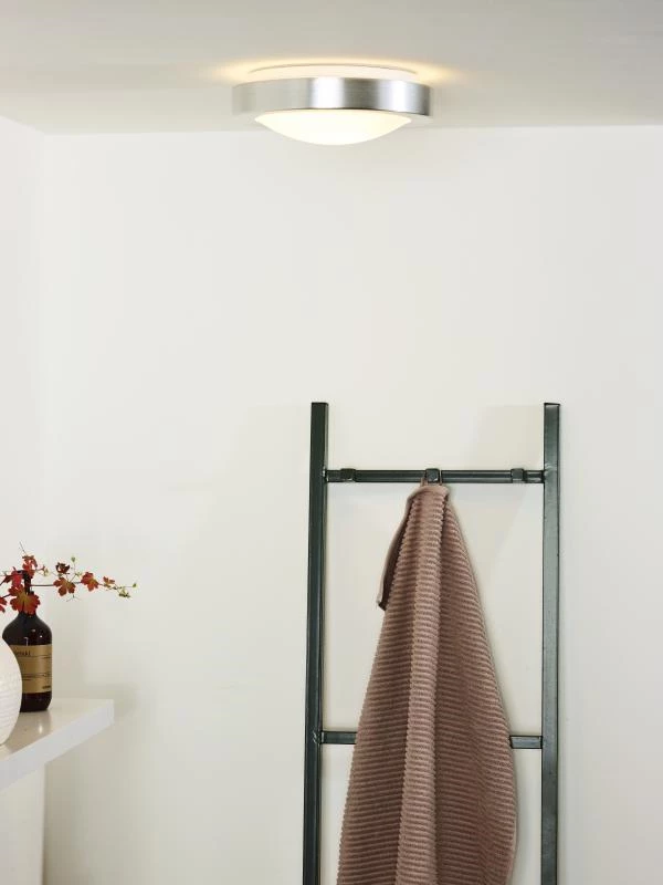Lucide FRESH - Flush ceiling light Bathroom - Ø 27 cm - 1xE27 - IP44 - Satin Chrome - ambiance 1